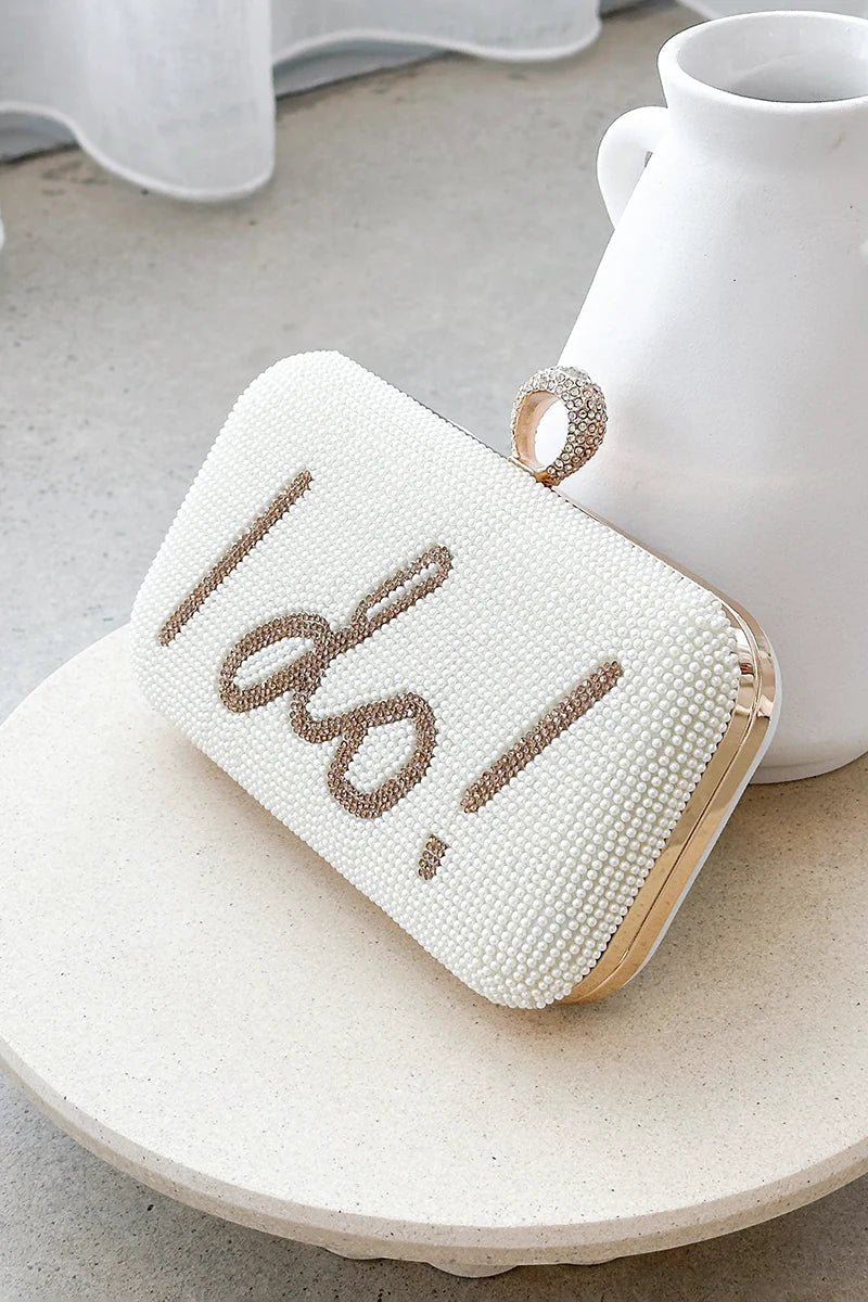 Clutch "I DO" mit Pailletten – Gold/Weiß