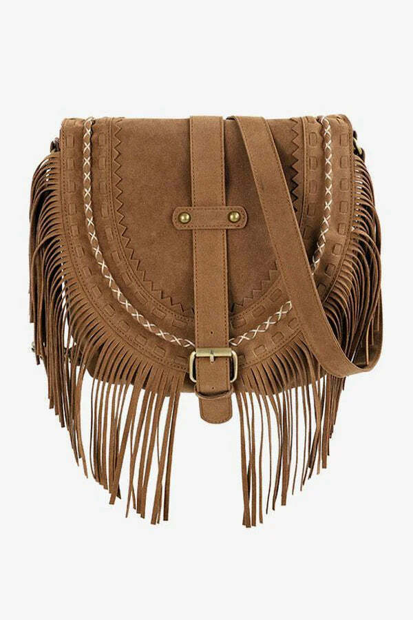 Braune Western-Stil Fransen Crossbody-Tasche
