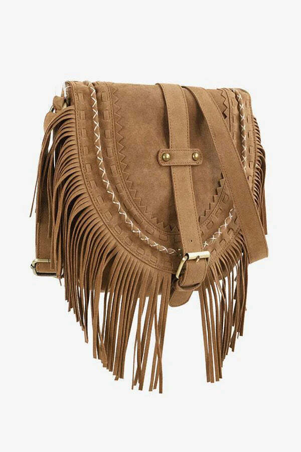 Braune Western-Stil Fransen Crossbody-Tasche