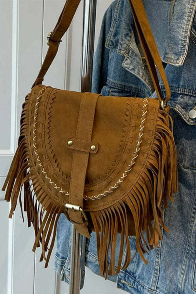 Braune Western-Stil Fransen Crossbody-Tasche