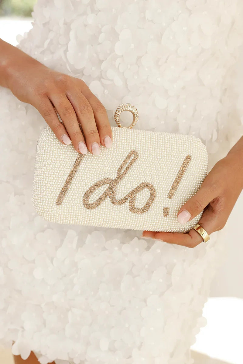 Clutch "I DO" mit Pailletten – Gold/Weiß