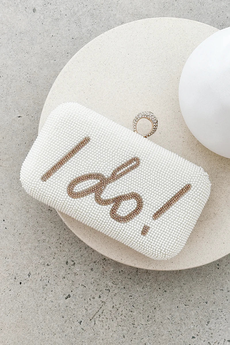 Clutch "I DO" mit Pailletten – Gold/Weiß