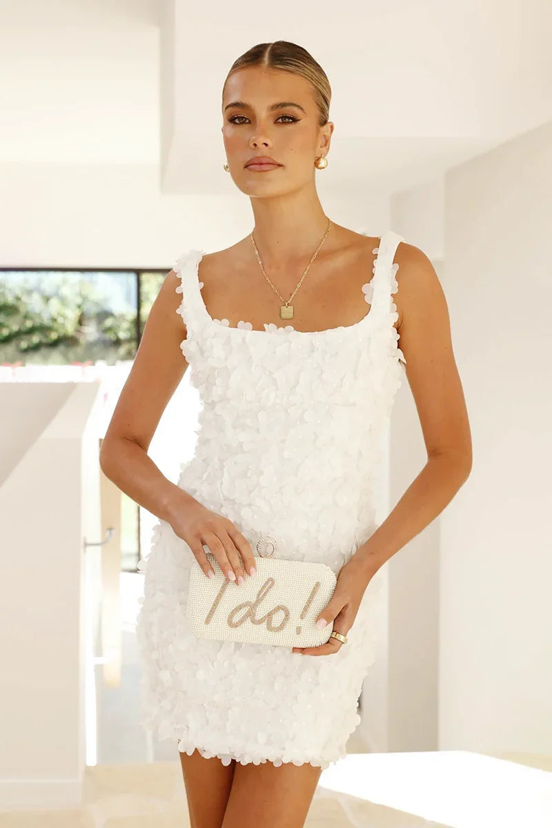 Clutch "I DO" mit Pailletten – Gold/Weiß