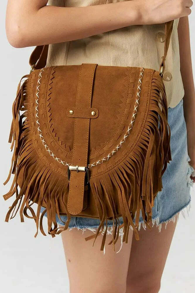 Braune Western-Stil Fransen Crossbody-Tasche